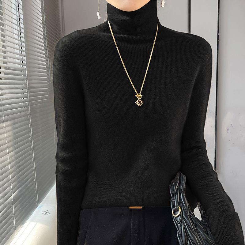 Stylish Elasticity High-Neck Sweater Women Autumn Winter Long Sleeve Knitted Knitwear Woman Solid Color Warm Turtleneck Pullover