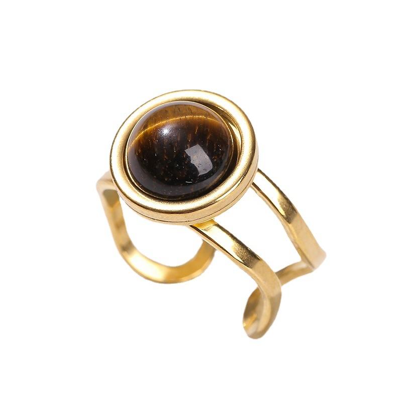 1Pcs Men's and Women's Crystal Agate Ring, Stainless Steel Ring, Retro and Simple Finger Ring