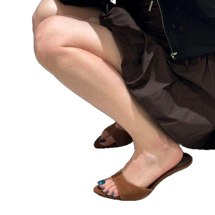 Leather Suede Minimalist Style Open-toed Slippers Women's Wear 2025 Spring and Summer Versatile Stiletto High-heeled Sandals