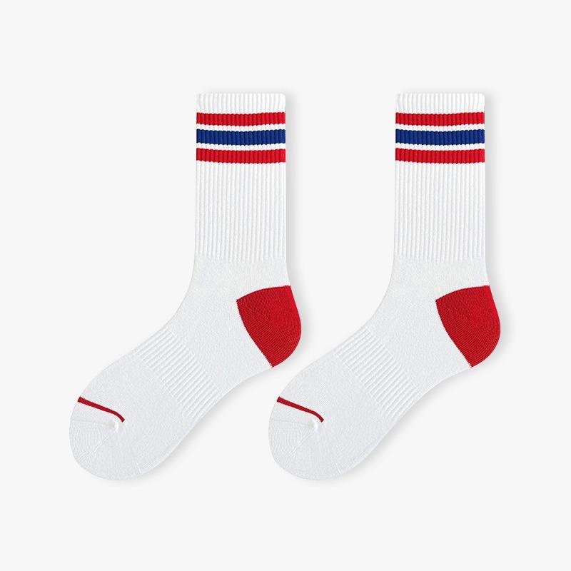 Men's Mid-calf Socks Spring and Summer Thin Pure Cotton Striped Trendy College Style Sports Men's Long Socks Women