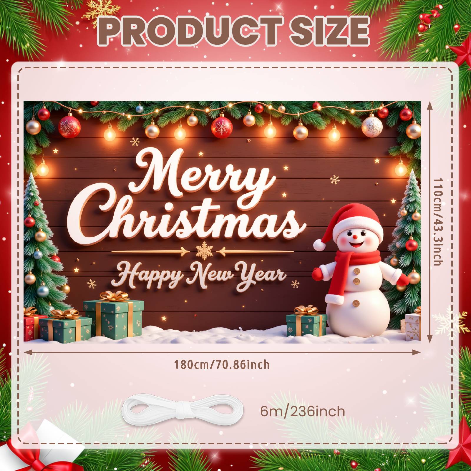 Merry Christmas Banner Gift Box Ornament Christmas Banner Happy New Year Banner Colorful Bauble For New Year Celebration Indoor