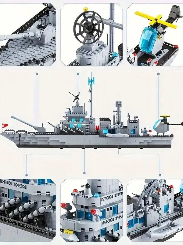 Τεράστιο μέγεθος 1560PCS Πολεμικό πλοίο του Ναυτικού Μοντέλο πλοίου Στρατού Πολεμικό πλοίο 6 σε 1 συνδυασμός πολλαπλών σχημάτων δομικά στοιχεία για να κατασκευαστεί ένα σετ παιχνιδιών για αγόρια