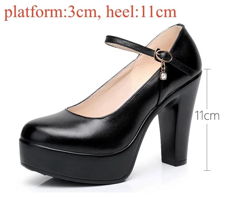 6 8 11 13cm Small Size 32-43 Comfortable Soft Leather Shoes Mary Janes 2025 Womens Block High Heels Shoes Dress Office Model Mom