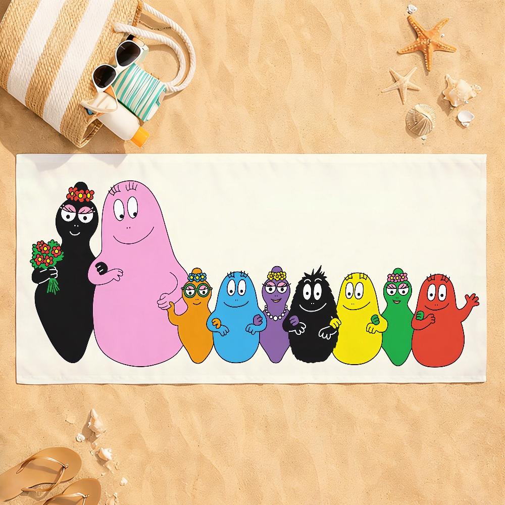 Cartoon Cute Barbapapa Towel Quick Dry Absorbent Beach Towel for Sports, Fitness, Swimming and Outdoor Activities