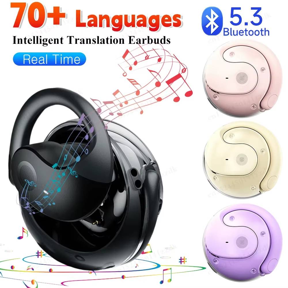 AI Translator Earbuds Real-Time Translators Headphones 70+ Languages Voice Translator Wireless Bluetooth Earphones For Travel