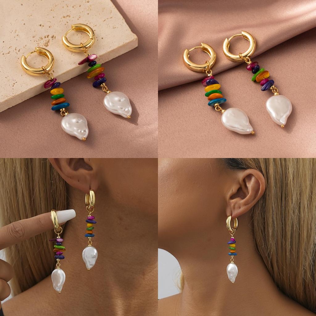 Trendy Geometric Earrings With Colorful Stones And Faux Pearls For Autumn 2023