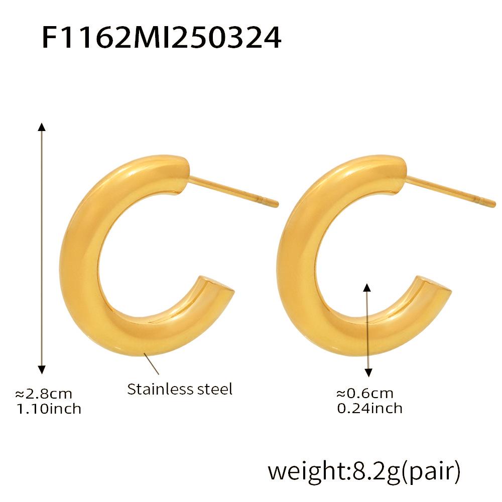 Qiong Yao Cross-border High-end Gold-plated Stainless Steel C-shaped Earrings - European & American Fashion Set with PVD Gold Color Retention.