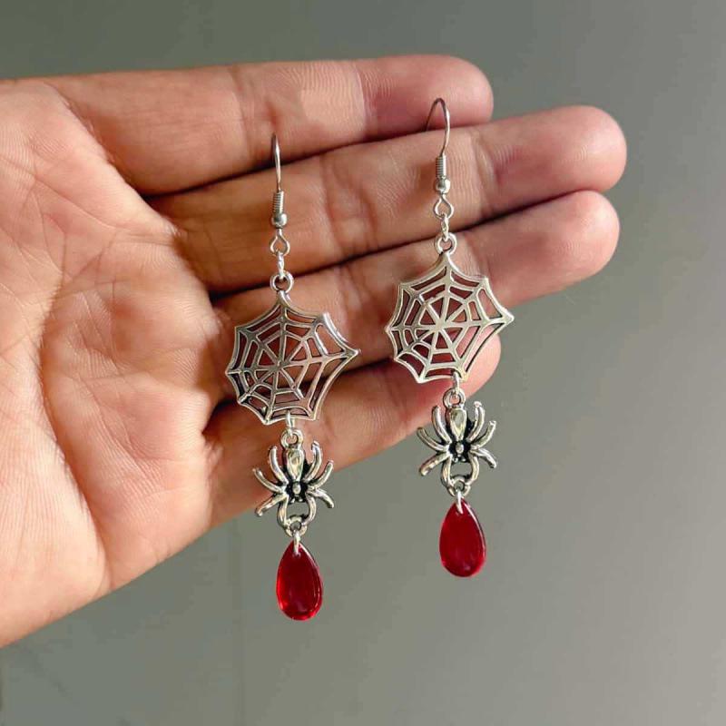 Jun'an Original Halloween Party Horror Spider Web Bat Dangle Earrings