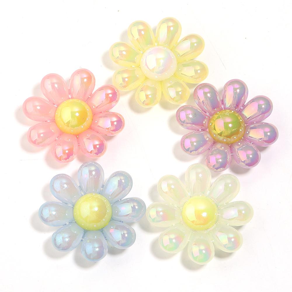 5pcs/lot 44mm Plated Colored Flower Beads Loose Spaced Acrylic Beads For DIY Charms Necklace Headwear Keychains Accessories