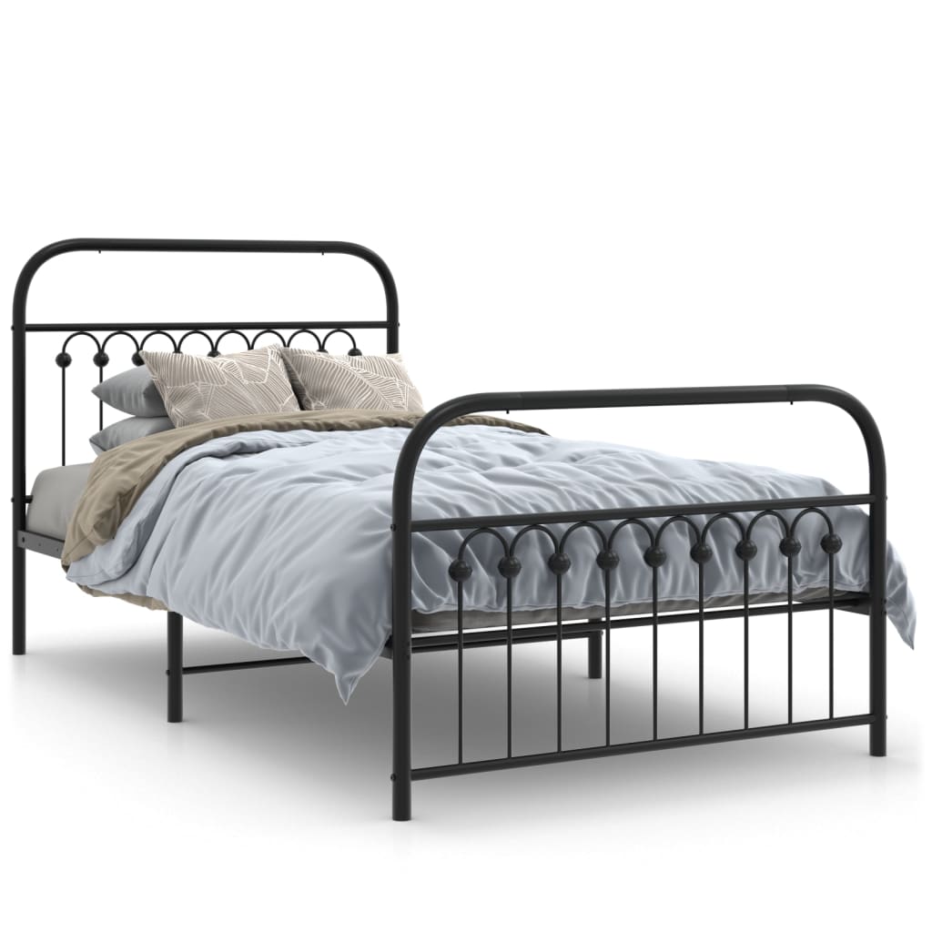 Metal Bed Frame with Headboard and Footboard Black 100 X 190 Cm