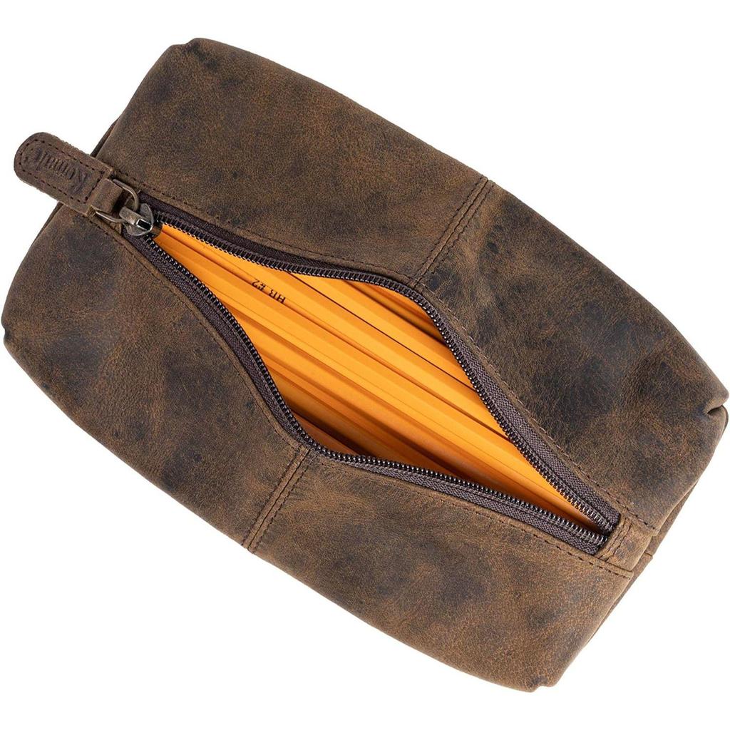 Leather Zip-Lock Cosmetic Makeup Pouch Bag Pen Pencil Case