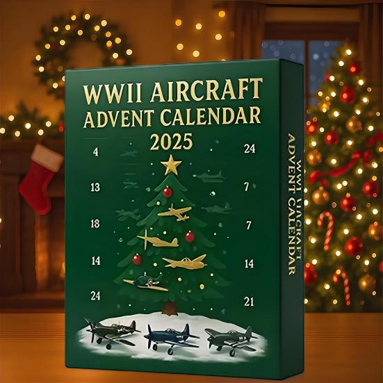 WWII Aircraft Advent Calendar 2025 24-Day Christmas Countdown Calendar with 24 Fighter Warbirds Pendants