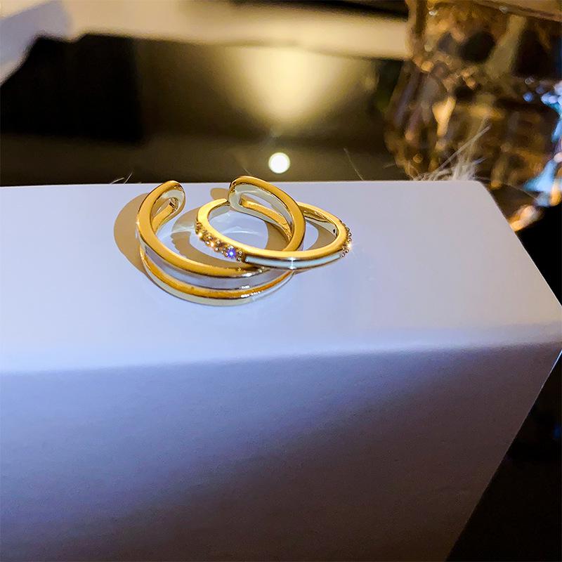 Inel Geometric cu Zircon Placat cu Aur - Modă High-End în Stil Coreean pentru Degetul Arătător