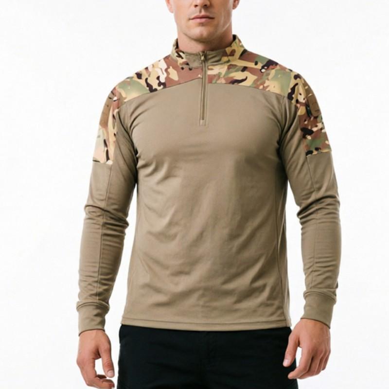 Mens Tactical Quick-Dry Long Sleeve Shirt Hiking Camping Outdoor Training Breathable Durable Camo Top