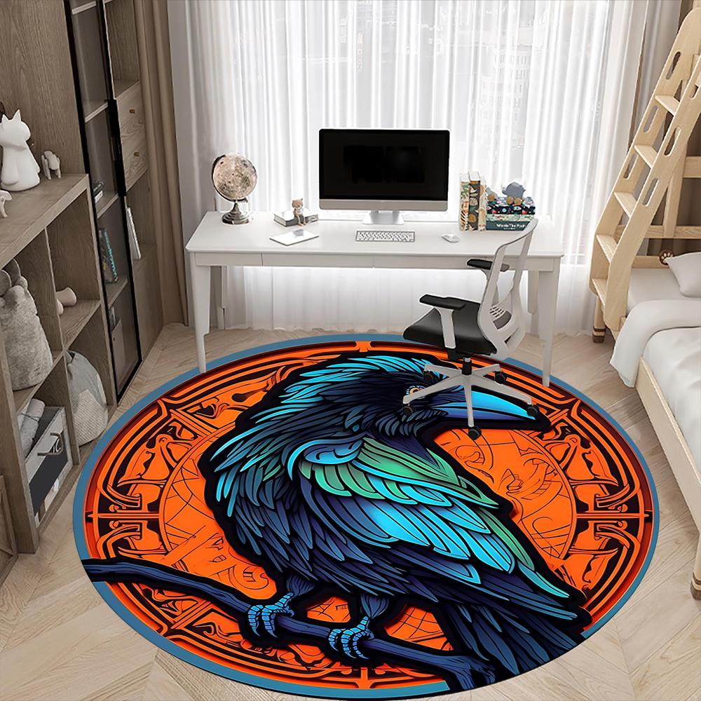 1pc Raven Symbol Office Round Area Rug, Indoor Mat Suitable ForOffice, Under Office Chairs Bedroom Living Room Home Decor, Room Deco u71