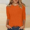 T-shirt uni à col rond et manches 3/4 pour femme - Haut décontracté à coupe ample