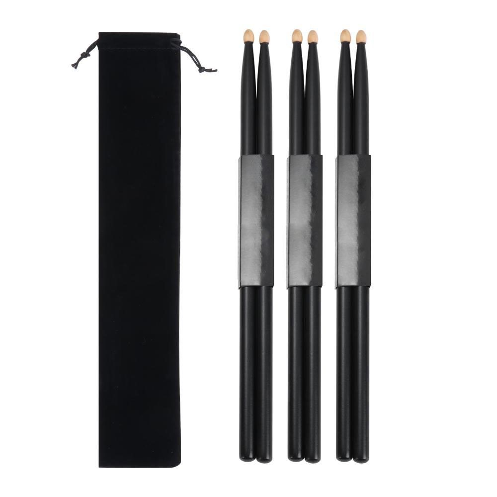 

3 Pair New Maple Wood Drumsticks Classic 5A Drum Sticks Black