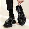 Fashion Classic Thick Sole Men's Penny Loafers Slip-On Business Dress Shoes for Gentleman Metal Buckle Formal Black Glossy Shoes