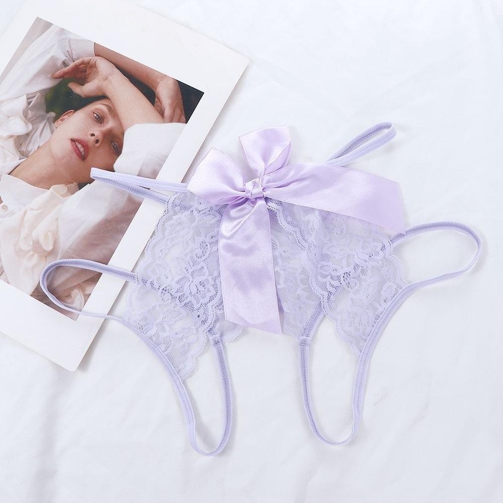 Bow Open Crotch Briefs Floral Embroidery Sheer Mesh Panties Fashion Lace Briefs  Ladies Girls