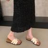 French flat bottom Internet celebrity square head versatile one-word drag girl 2025 new summer foreign style fairy woven outer wear cool slippers