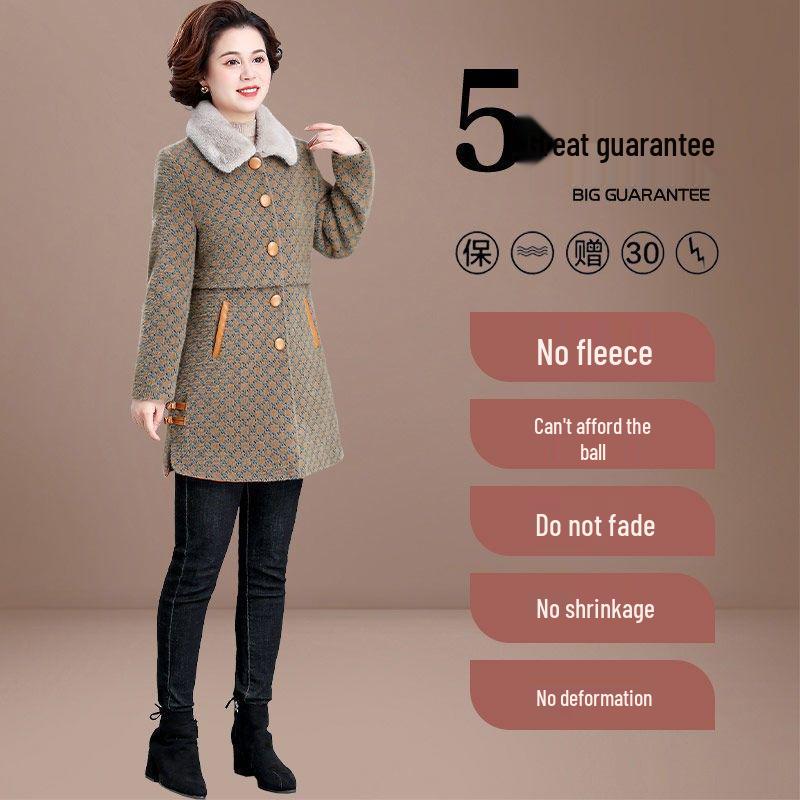 Abrigo de Lana de Invierno de Largo Medio para Mujeres de Mediana Edad