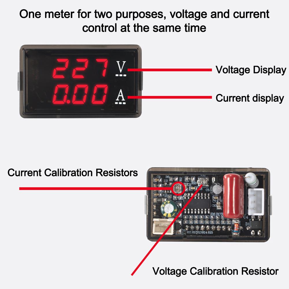 AC70-480V/10A 0.56-inch LED Screen AC Dual Digital Display Voltmeter And Ammeter Volt Meter Gauge Blue+Red