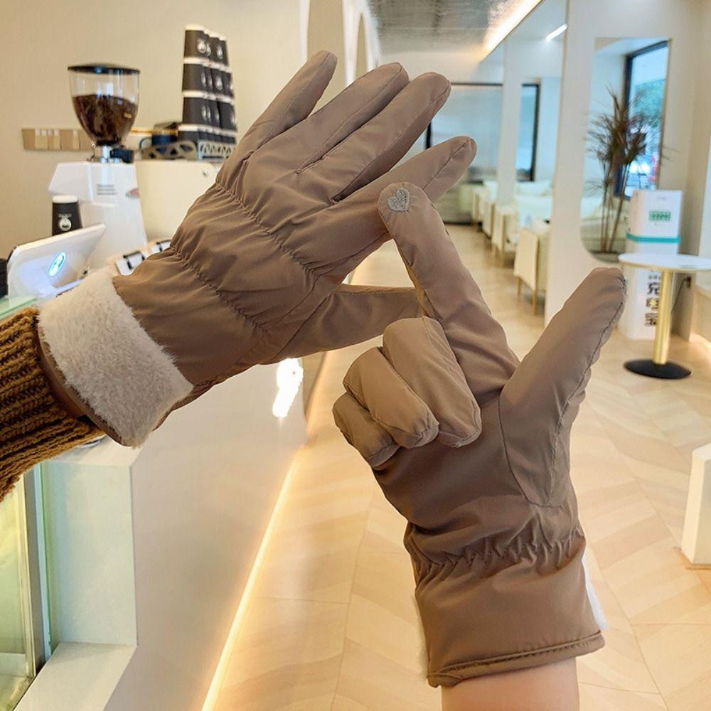 Warm Heart Embroidery Gloves Thicken Winter Plush Gloves Fashion   Cycling