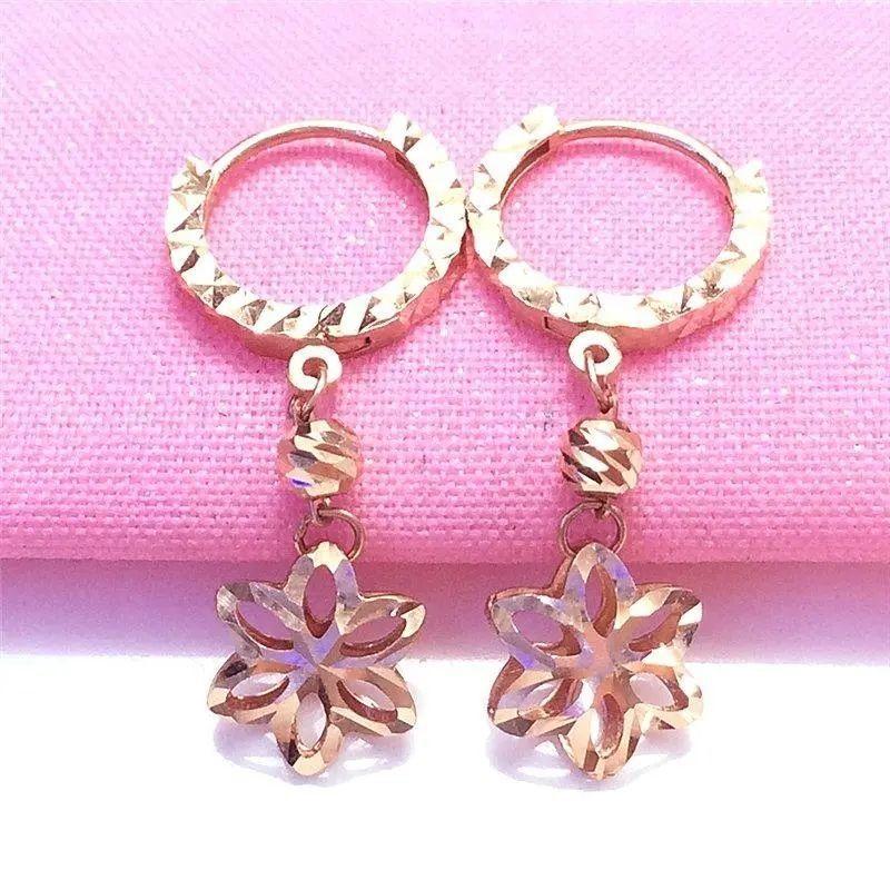 Purple Gold Flower Simple Cold Wind Unique Design Rose Gold Plated Earrings
