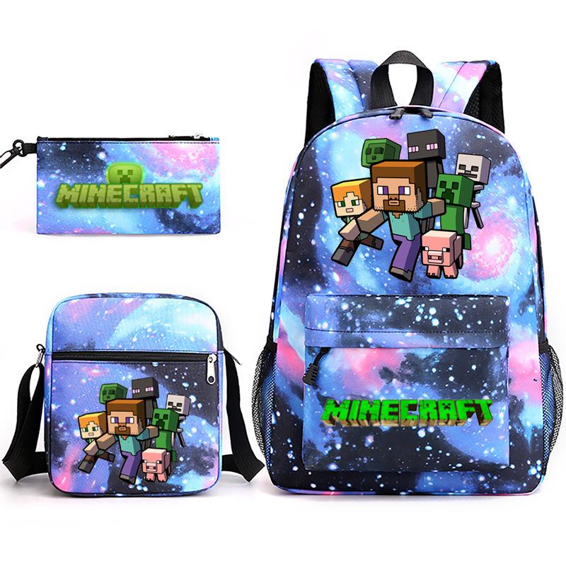 Large Capacity Schoolbag with Shoulder Strap; Student Three-piece Pencil Case Set