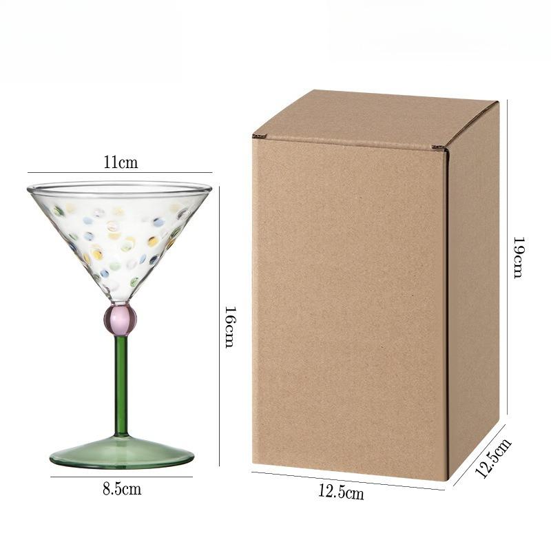 

Retro Colorful Polka Dots Glass Cup Transparent Cocktail Glasses High Footed Cocktail Champagne Glasses Home Bar Party Drinkware 190ml