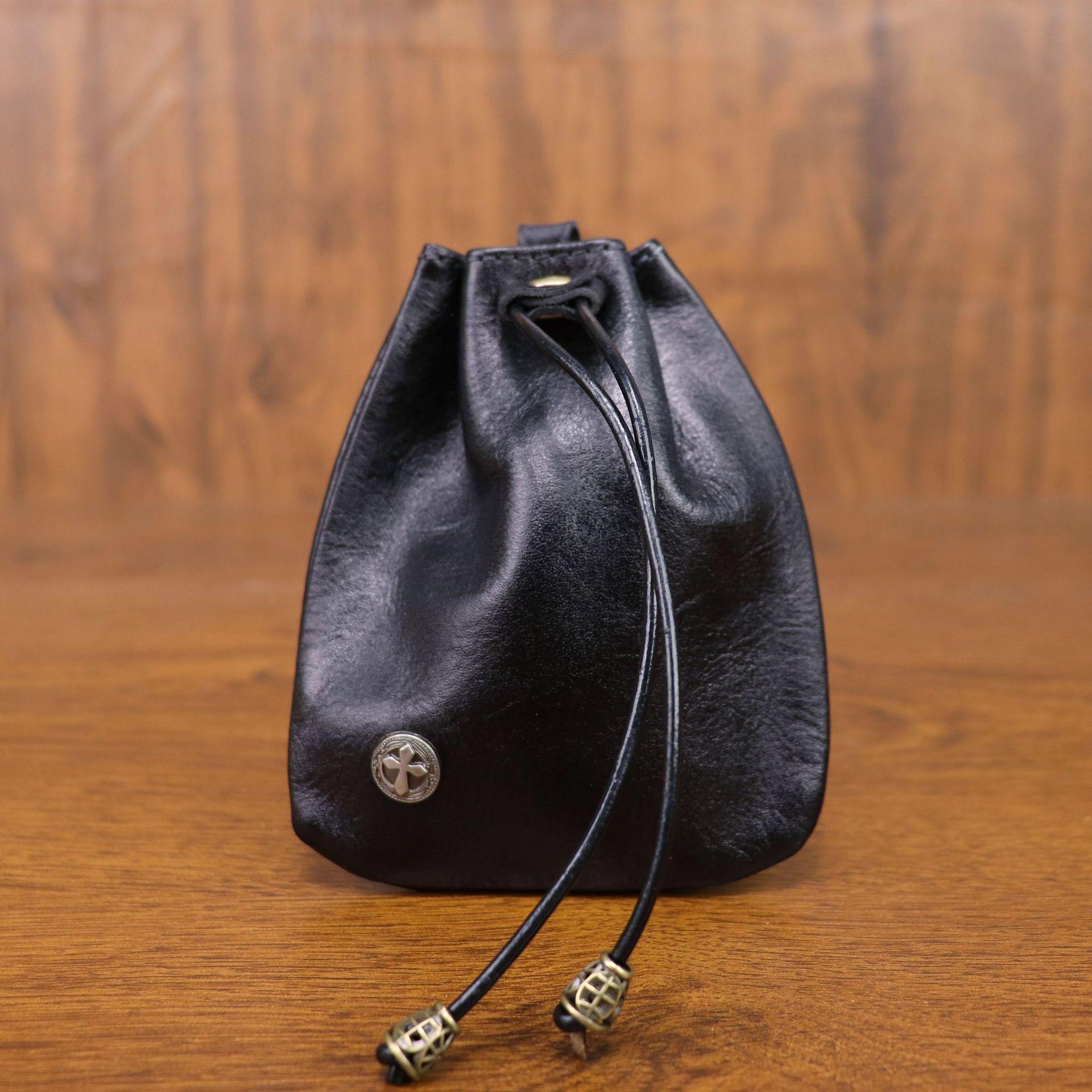 

New Top Layer Cowhide Vegetable Tanned Leather Retro Universal Mini Key Bag Storage Bag Card Bag Coin Purse чёрный