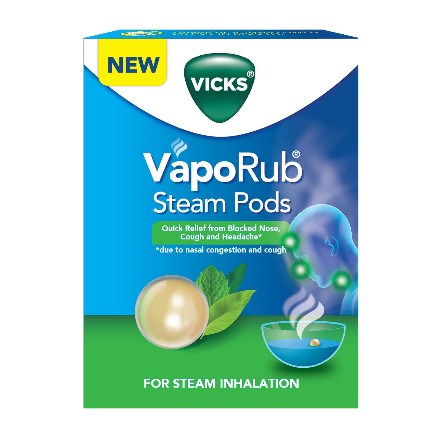 

Vicks VapoRub SteamPods 4 Capsules Pack Of 1 For Steam Inhalation Quick Relief Blocked Nose Sinus Cough Headache