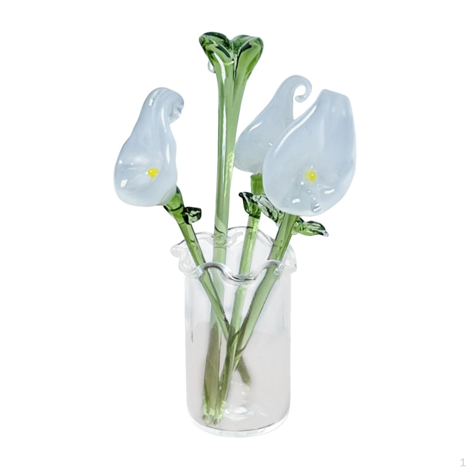 

Glass Flower Bouquet with Vase Artificial Flowers Collectible Figurines for Girlfriend Lily