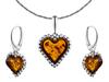 Silver Jewelry Set Heart with Oxidized Amber Heart Set
