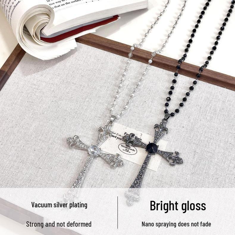 Luxury Gothic Crystal Cross Pendant: Retro European-American Y2K Punk Style Necklace