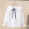 Autumn White Girls' Peter Pan Collar Long Sleeve Shirt - Fashionable Top for Big Kids and Students