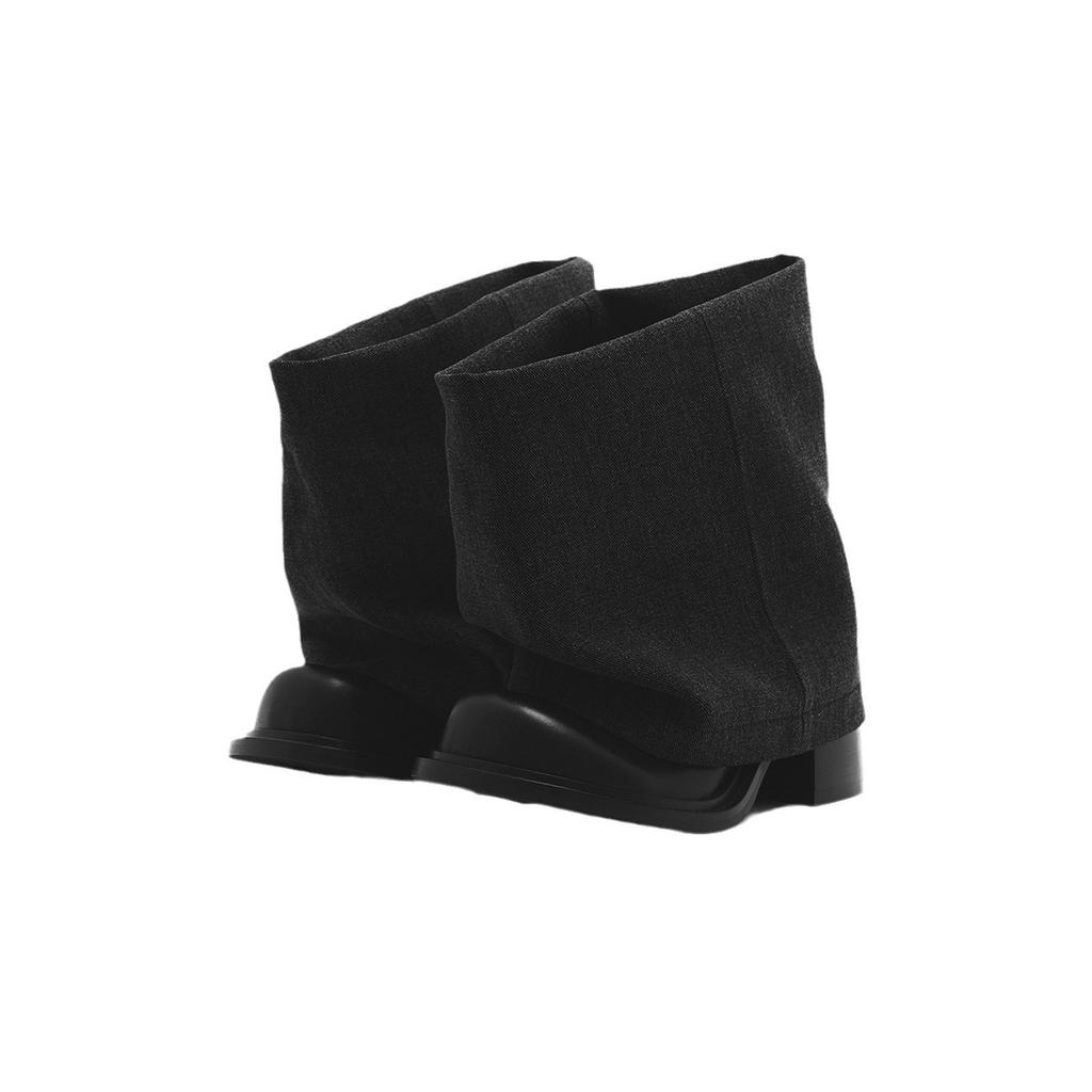 Leather retro niche denim shorts tube boots round head thick heel short boots women's 2025 new fashion stacking boots