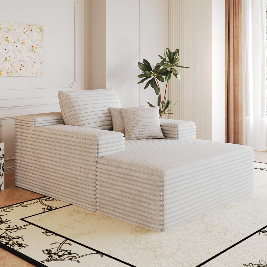 115*159cm, Comfortable Corduroy Sofa, Deep Seat, Boneless Modular, Sponge, No Assembly Required, Compression, Living Room, Bedroom, White