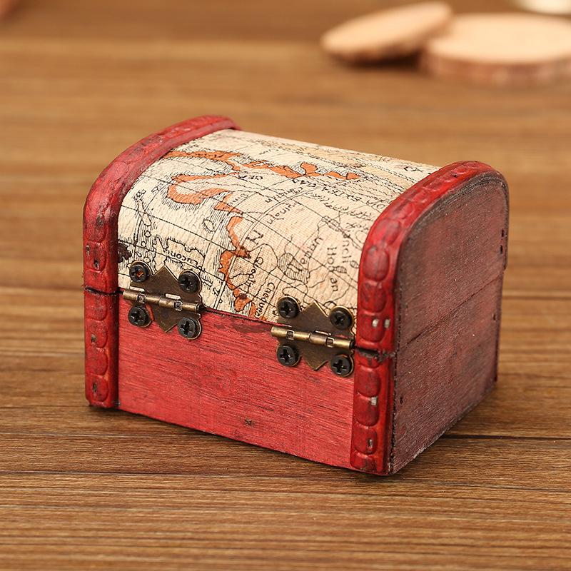 1Pc Antique Mini Wood Treasure Chest Storage Box Jewelry Organizer Box Gift Box Chinese Classical Antique Small Box