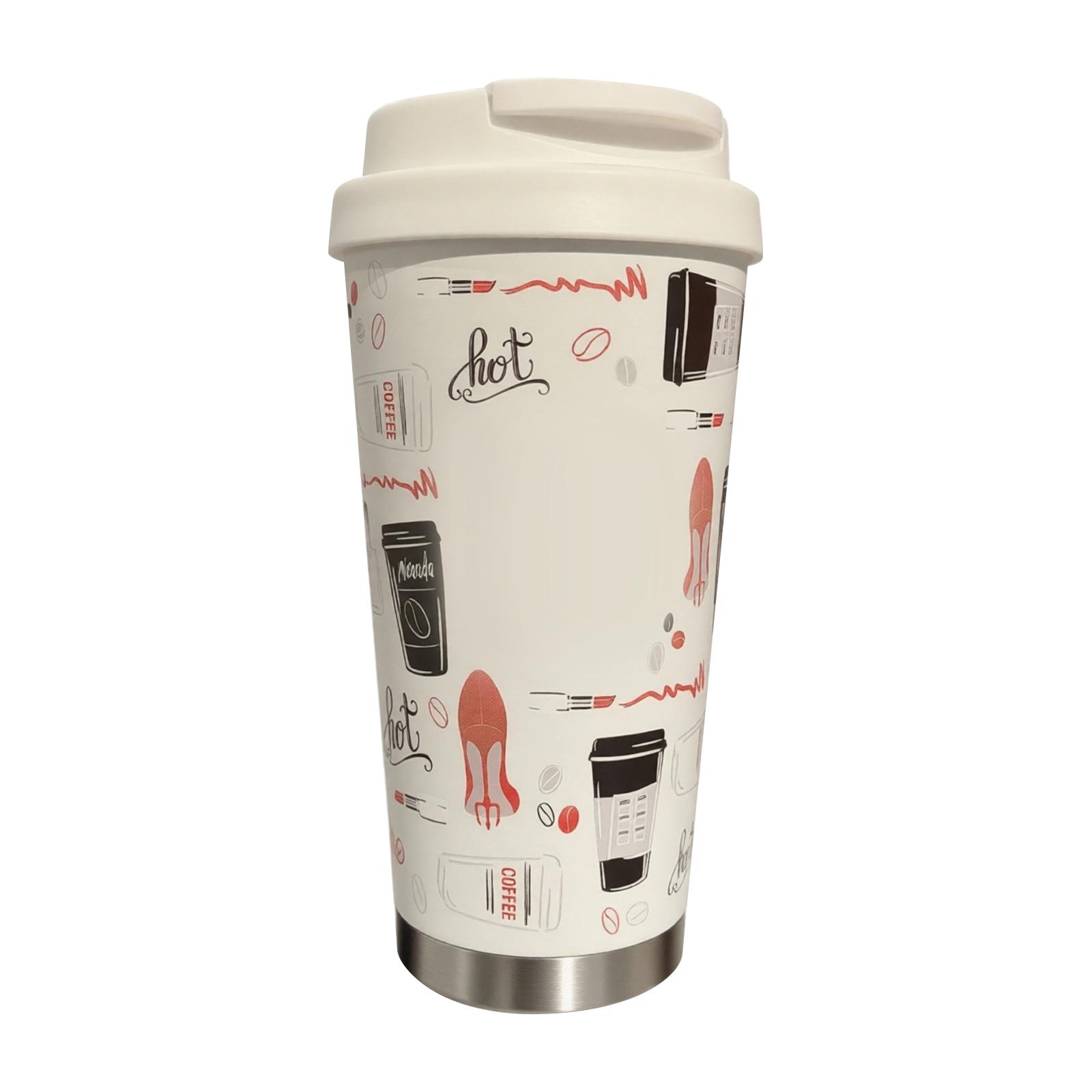 

Insulated Travel Coffee Mug Stainless Steel Lid Reusable Cup with Spill Proof Lid and Printed Design for Hot and Cold Beverages One Size белый