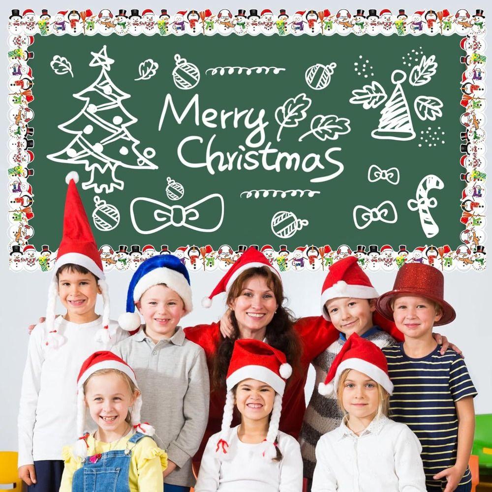 Self-Adhesive Border Decorative Sticker Christmas Tree Snowman Poster Border Stickers Penguin Paper Chalkboard Board Border