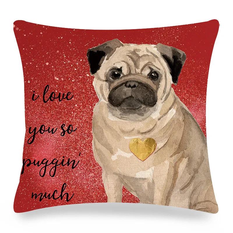 Pug Printed Pillows Cushion Cover 18x18 Inches Linen Pillowslip Home Sofa Car Decoration Throw Pillow Cover Cute Dogs Pillowcase