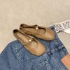 Sheepskin version~ Kink small gold buckle apple head soft waxy flat-soled single shoes women's shallow mouth Mary Jane shoes