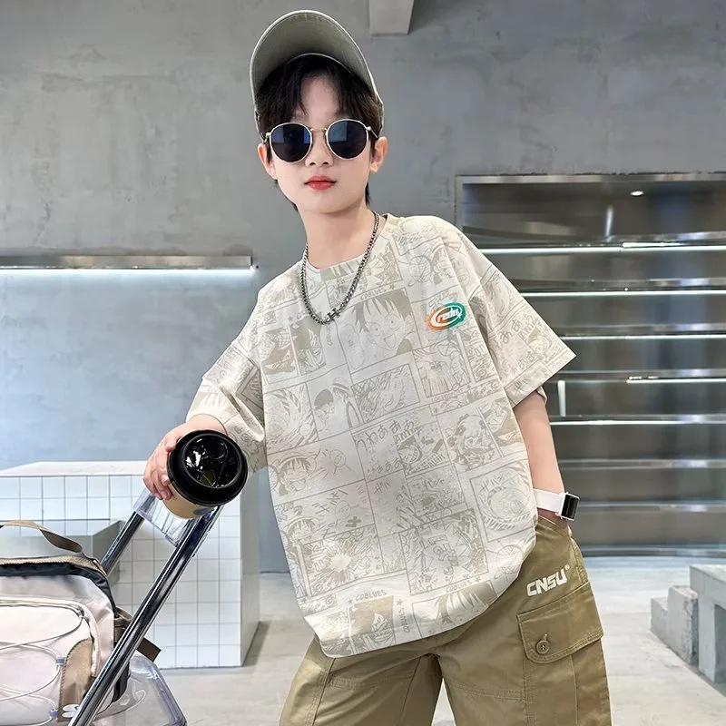 

Boys Korean Style Breathable Short-Sleeve T-Shirt - Summer 2024 Trend 140cm хакі
