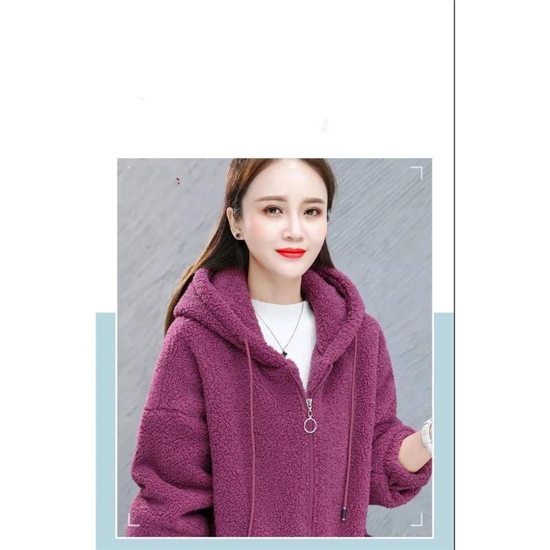 Women's Autumn And Winter Loose And Trendy Zipper Cardigan With Thick Lamb Wool And Fleece Hoodie Jacket