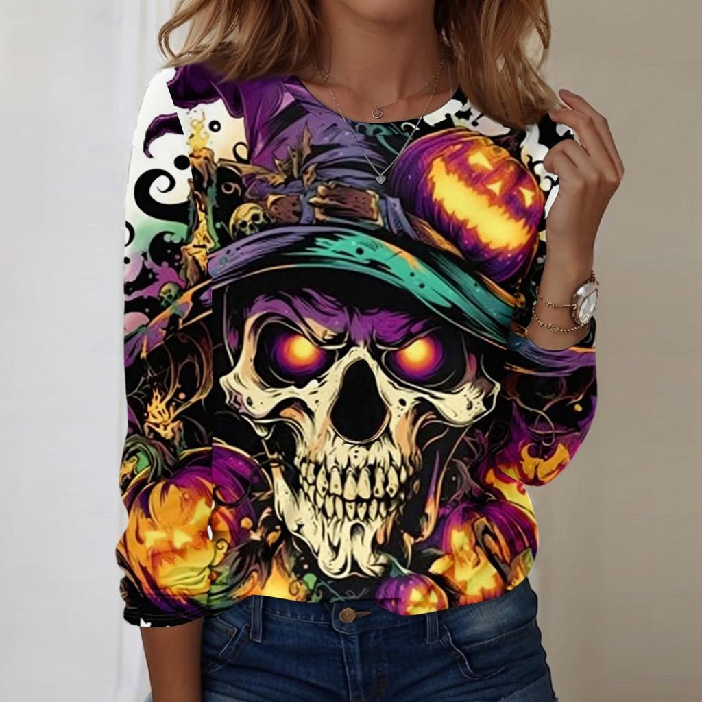 Women's Halloween Printed Round-neck Loose Long-sleeved Top