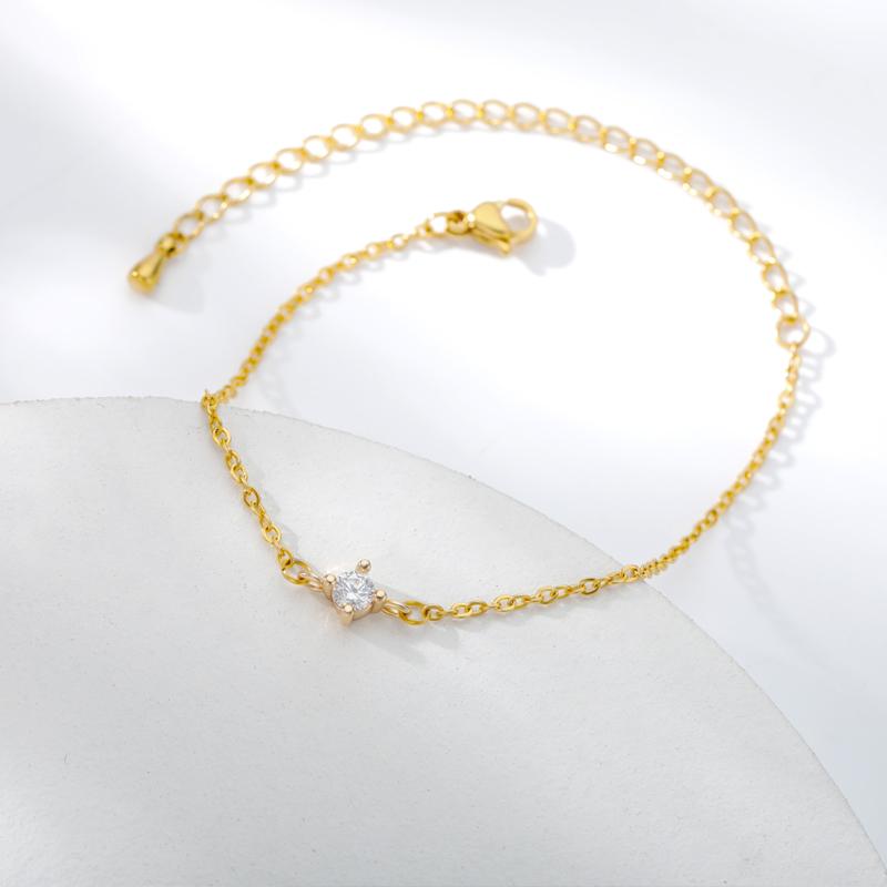 Single Zircon Circle Bead Bracelets For Women Stainless Steel Bracelet Summer Jewelry Couple Friends Accessories Gift