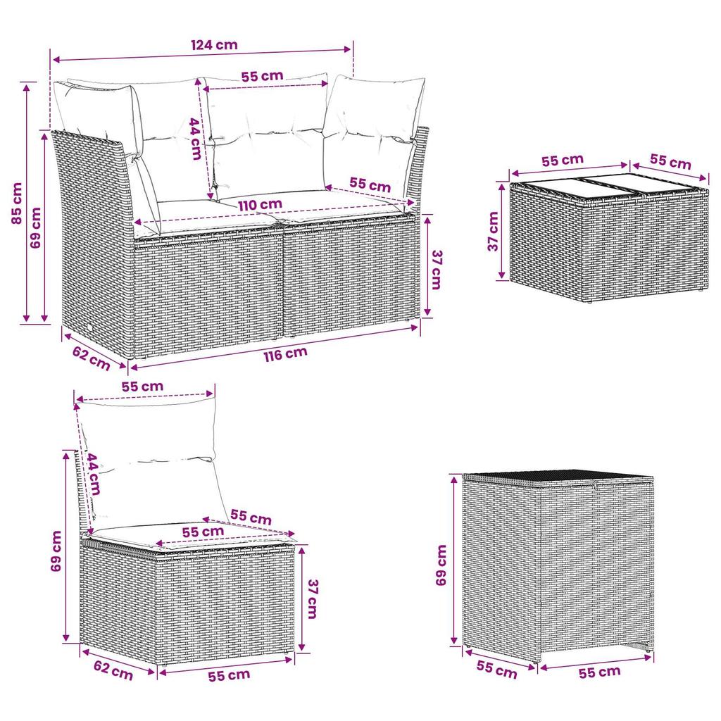 Sofa Set 8 pcs Brown and Cream White Poly Rattan and Steel