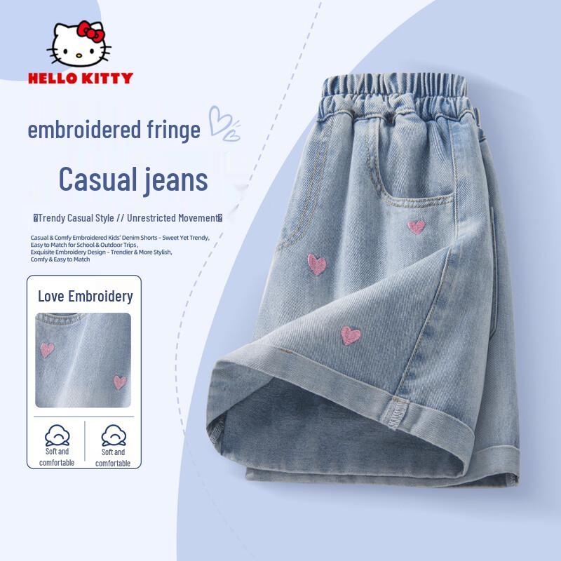 Hello Kitty Girls  Embroidered Denim Shorts 120 (35-47 catties)