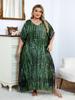 EDOLYNSA 2024 Casual V Neck Green Dark Stripe Tie-Dye Grande Taille Kaftan Femmes Été Boho Imprimé Robe De Plage Maillot De Bain Cover Up Q1218